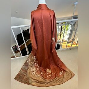 Beautiful Japanese Vintage Kimono Silk Rust Orange Red Yamato Brand Floral Gold
